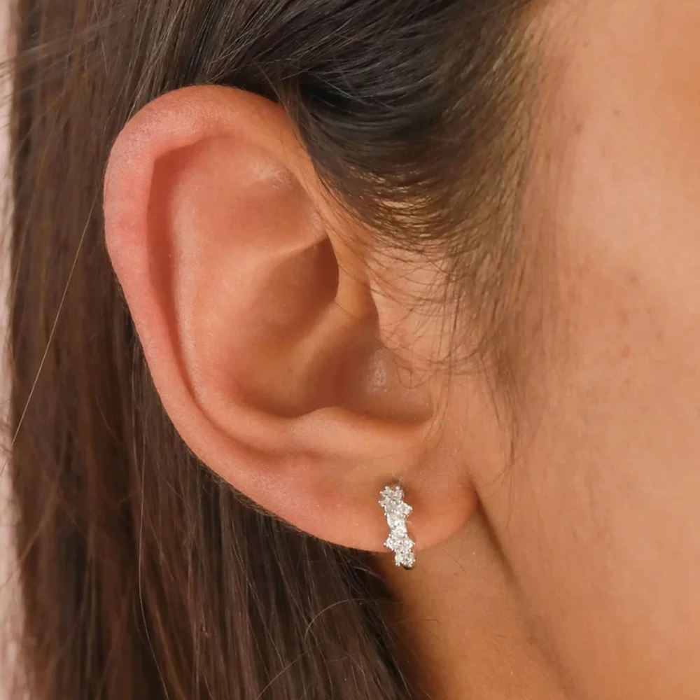 Nickel Free Silver Hoop Earrings 925 Sterling Silver Zirconia Platinum Plated